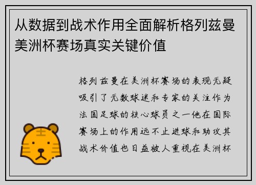 从数据到战术作用全面解析格列兹曼美洲杯赛场真实关键价值
